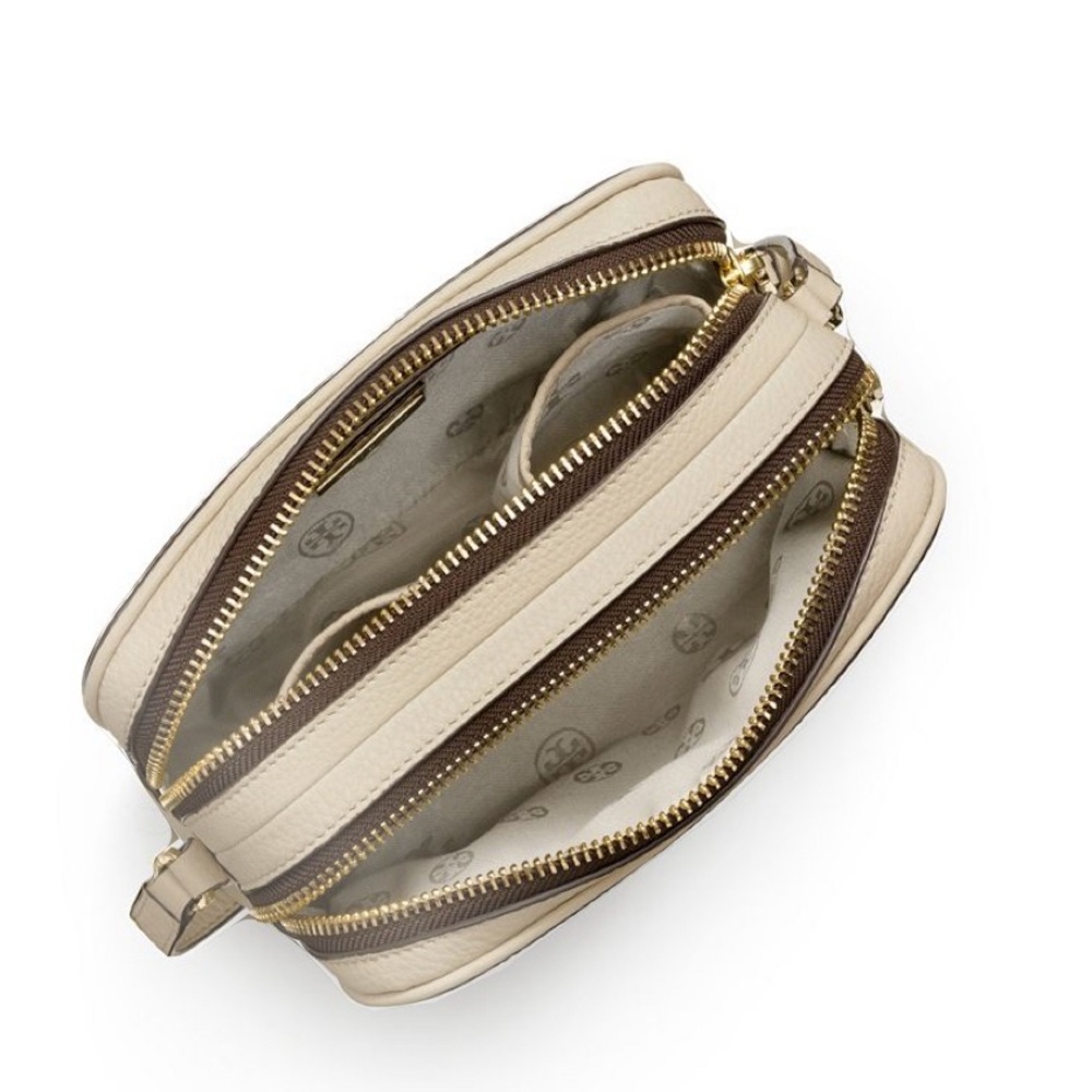 Tory Burch Robinson Pebbled Double-Zip Crossbody Purse in Beige - Picture 2 of 14